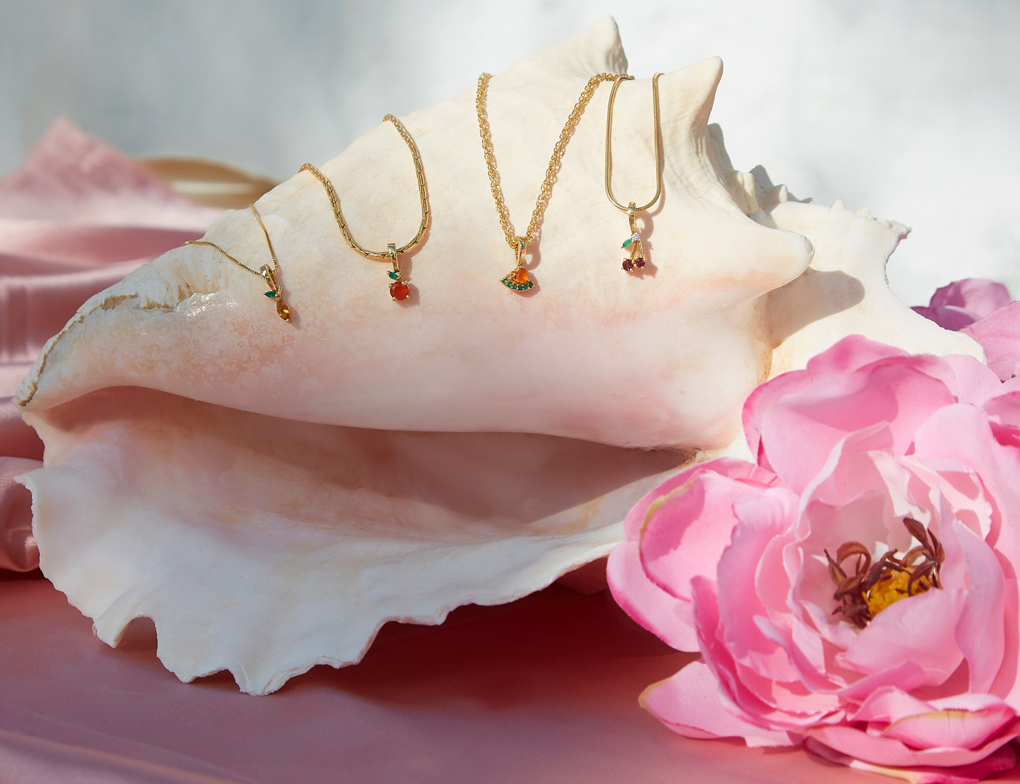 Orange Necklace Charm on Isla Round Snake Chain