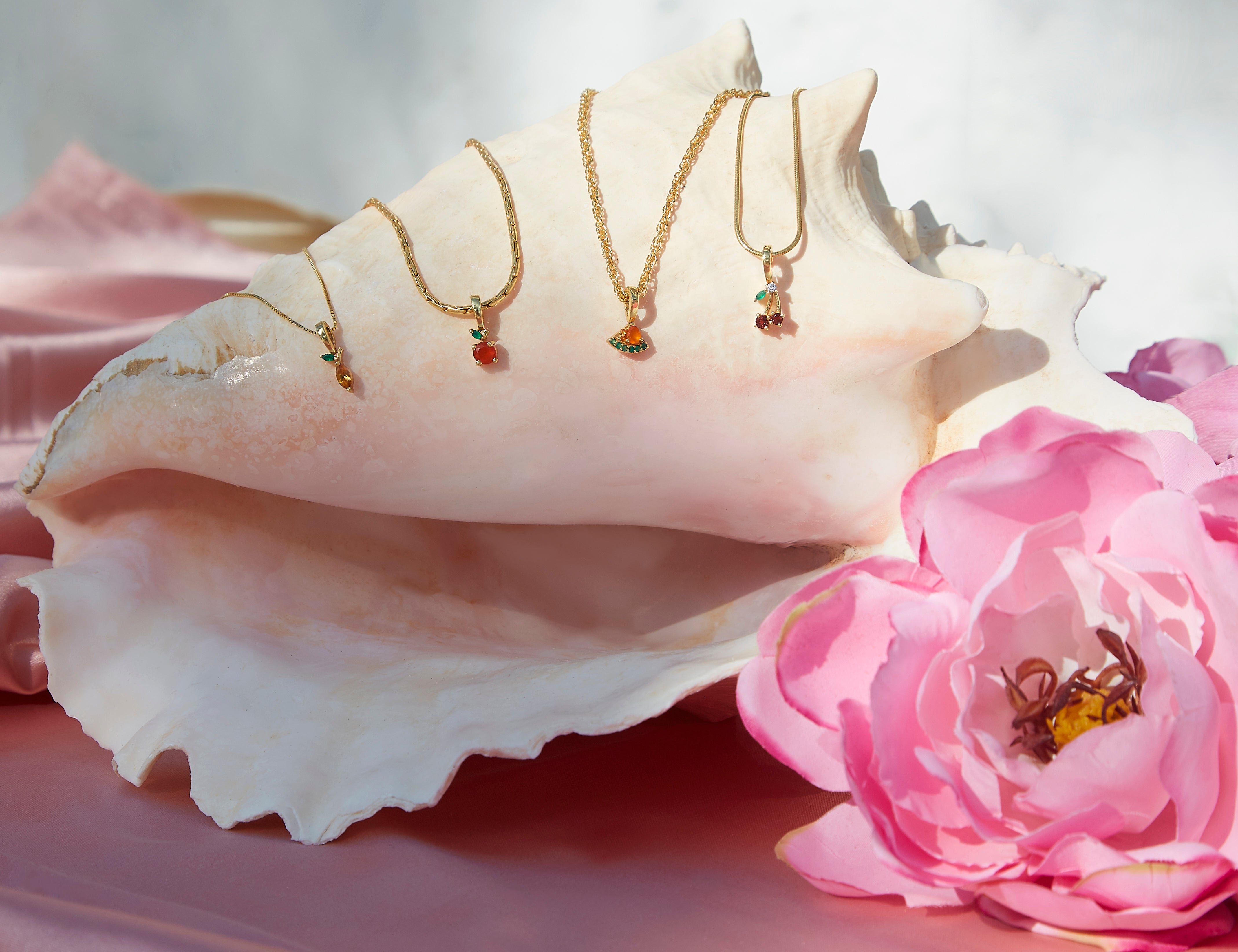 Orange Necklace Charm on Isla Round Snake Chain