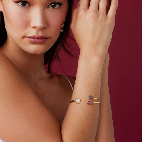 Jupiter Moons Amethyst and Moonstone Cuff Bracelet