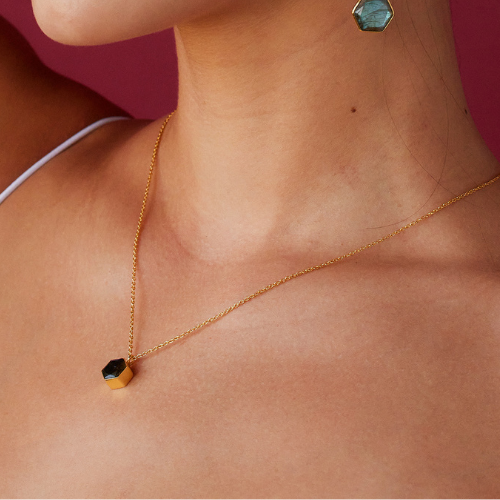 Saturn Octagon Labradorite Stone Necklace