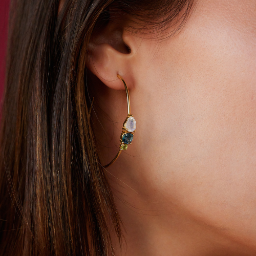 Sage Teardrop Moonstone and Topaz Hoop Earrings