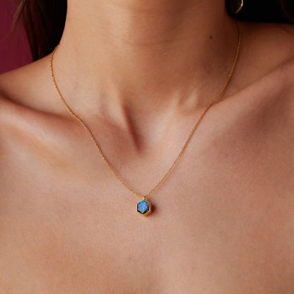 Saturn Octagon Labradorite Stone Necklace