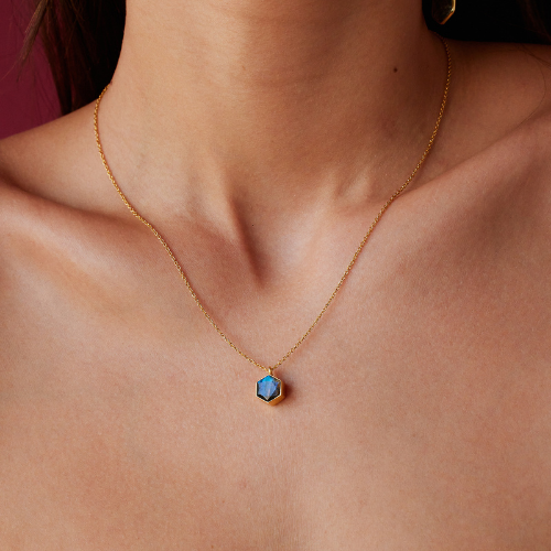 Saturn Octagon Labradorite Stone Necklace