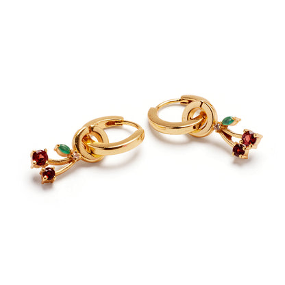 90's Cherry Aesthetic Charms on Simple Huggie Set