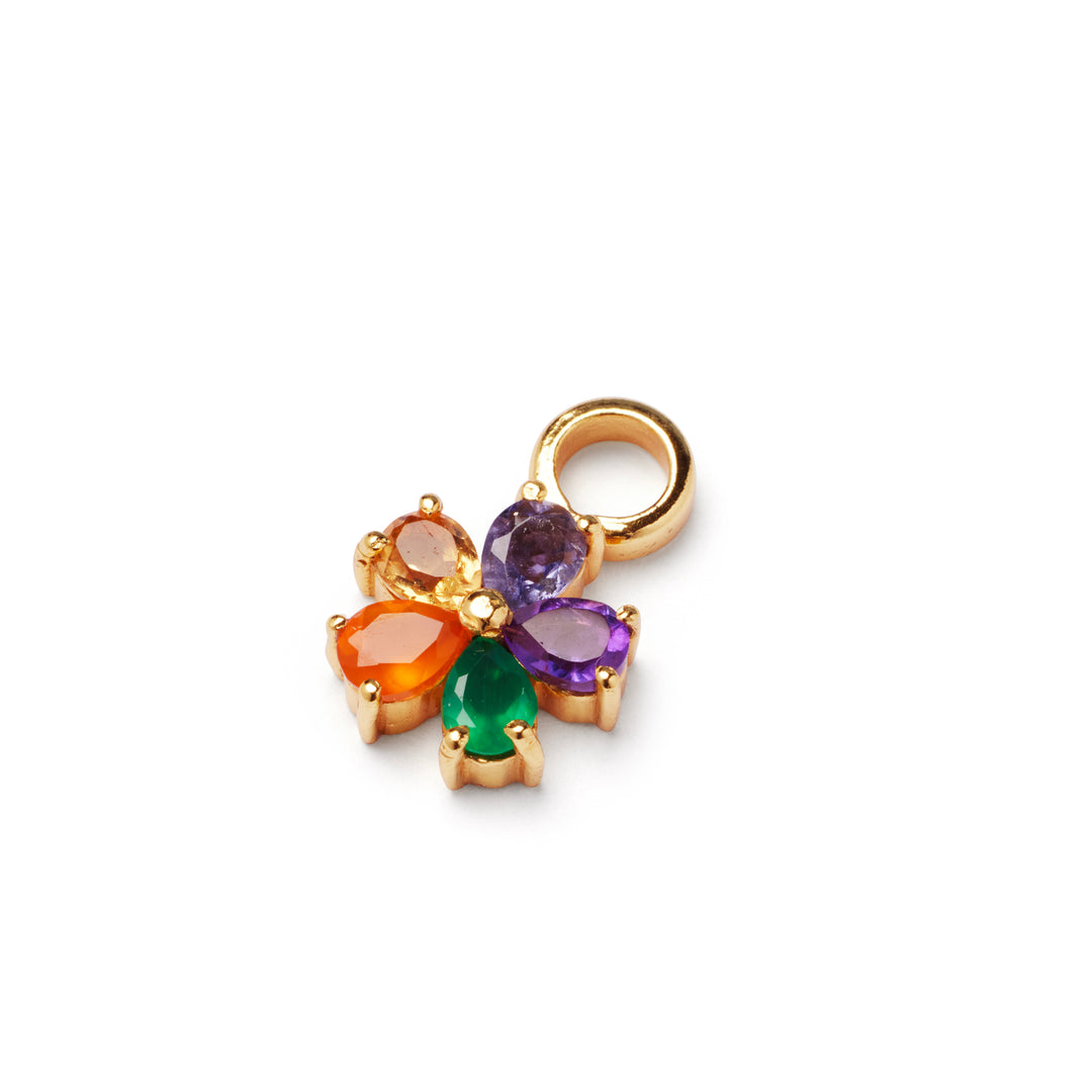 Rainbow Daisy Charm on Rainbow Pave Huggie Set
