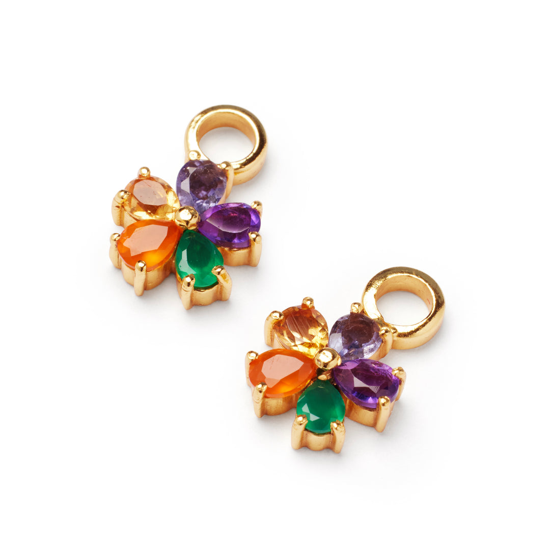 Rainbow Daisy Charm on Rainbow Pave Huggie Set