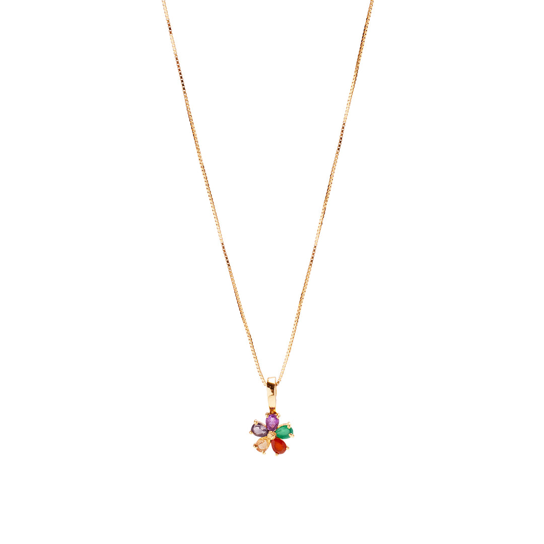 Rainbow Daisy Necklace Charm on Pretty Box Chain