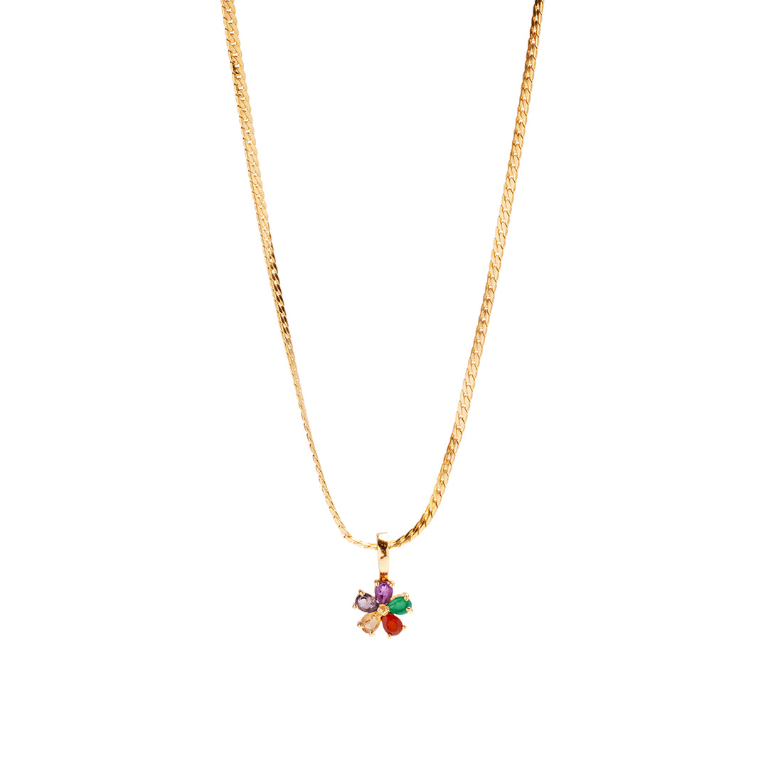 Rainbow Daisy Necklace Charm on Dainty Herringbone Chain