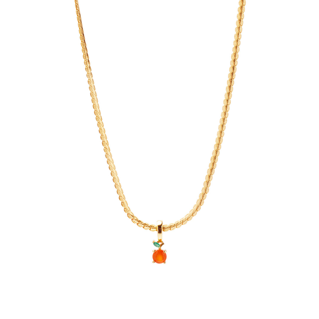 Orange Necklace Charm on Dainty Herringbone Chain