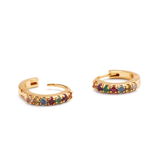 Rainbow Pave Huggie Pair