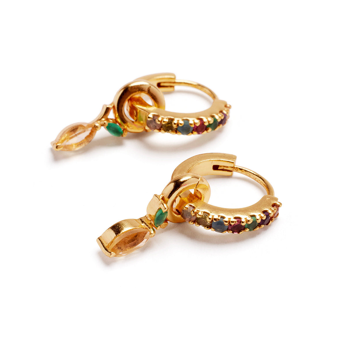 Lemon Zesty Charms on Rainbow Pave Huggie Set