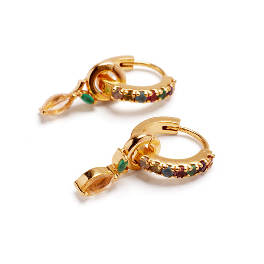 Lemon Zesty Charms on Rainbow Pave Huggie Set